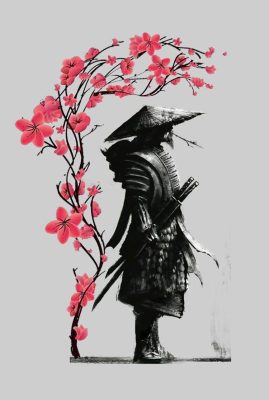 Mẫu Hình xăm Samurai đứng dưới CÂY ANH ĐÀO